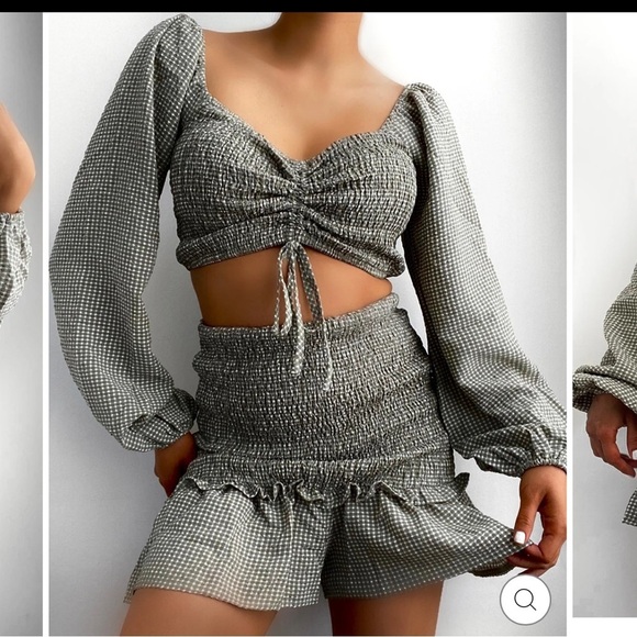 Sage green gingham print two piece skort set nwt - Picture 5 of 14